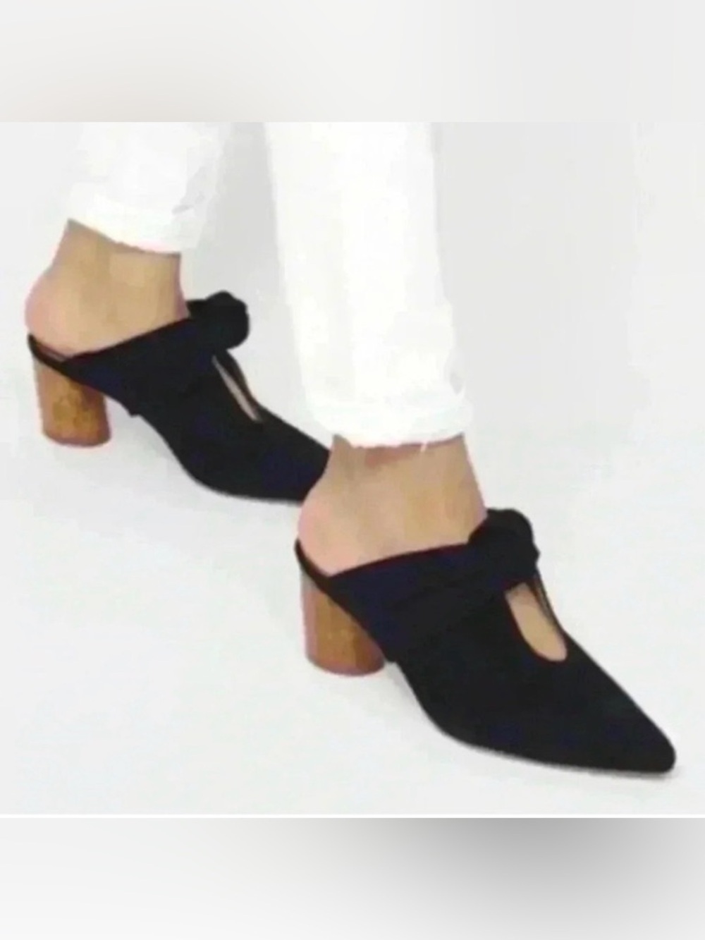 Bernardo Finley Suede Knot Wood Block Heel Mules Black - Picture 2 of 12